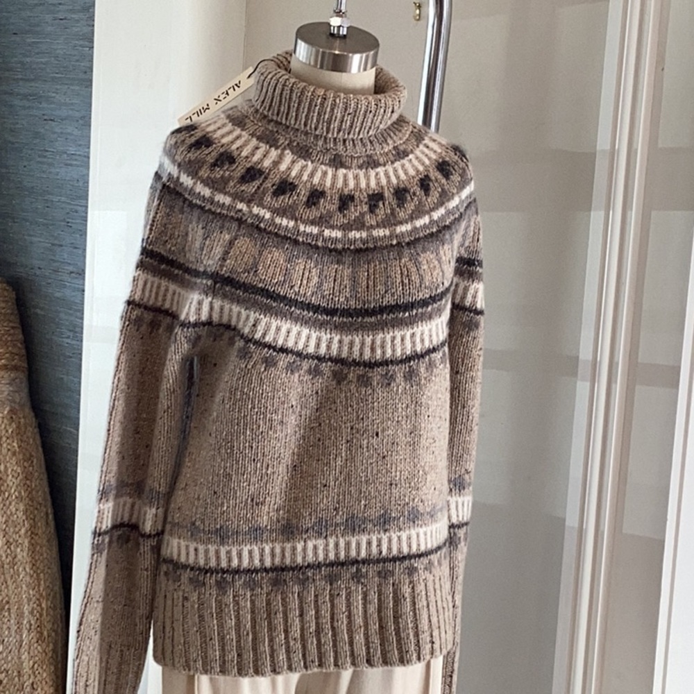 Alex Mill Fair Isle Donegal Turtleneck-oatmeal combo